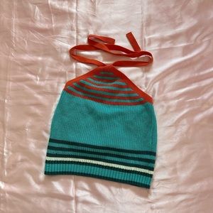 Teal and Orange Knit ZARA Halter Top